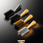 fotografia sobre cepillos de limpieza para mantener tu cafe expresso en perfecto estado para portada de una categoria en una pagina web sobre cafe y cafe expresso y utiliza mucho el color oro b89634