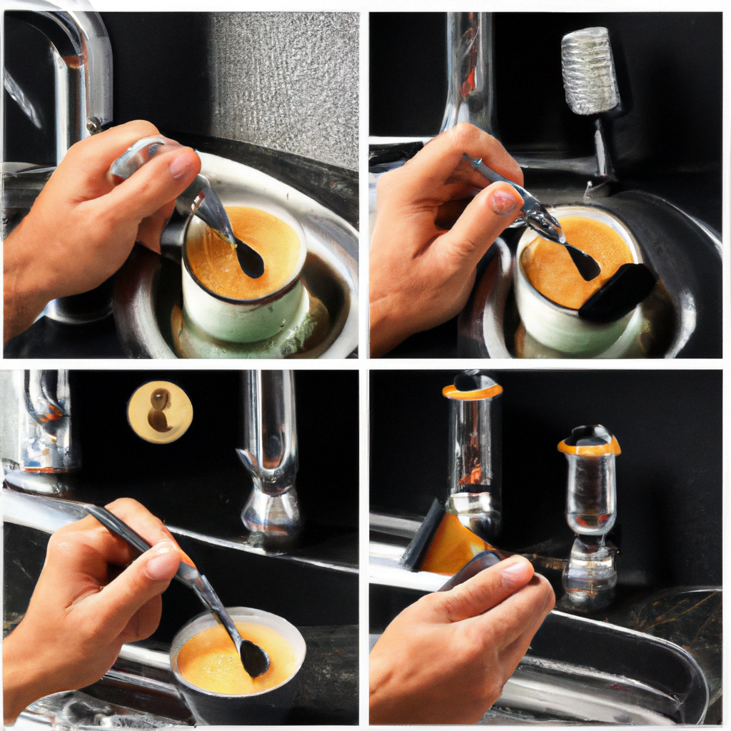 fotografia sobre como limpiar tu maquina de cafe expresso con los cepillos adecuados en 5 pasos para portada de una categoria en una pagina web sobre cafe y cafe expresso y utiliza mucho el color oro
