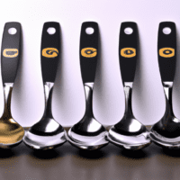 fotografia sobre cucharas medidoras el complemento perfecto para tu maquina de cafe para portada de una categoria en una pagina web sobre cafe y cafe expresso y utiliza mucho el color oro b89634 y 1