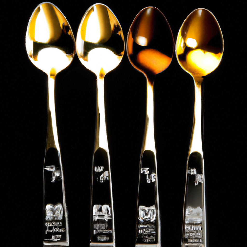 fotografia sobre cucharas medidoras la clave para una dosificacion precisa en tu cafe expresso para portada de una categoria en una pagina web sobre cafe y cafe expresso y utiliza mucho el color oro 1
