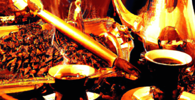 fotografia sobre curiosidades y anecdotas de cultura del cafe para portada de una categoria en una pagina web sobre cafe y cafe expresso y utiliza mucho el color oro b89634 y en menor medida blac