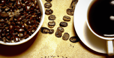 fotografia sobre historia del cafe de cultura del cafe para portada de una categoria en una pagina web sobre cafe y cafe expresso y utiliza mucho el color oro b89634 y en menor medida black 000 1