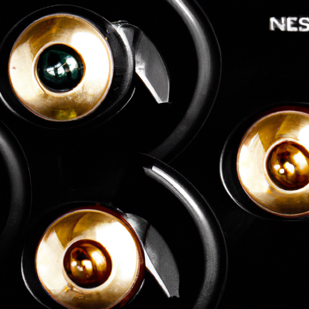 fotografia sobre molinillos de cafe de una maquina de cafe expresso para portada de una categoria en una pagina web sobre cafe expresso y utiliza mucho el color oro b89634 y en menor medida black 2