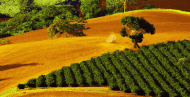 fotografia sobre plantaciones y granjas de viajes y turismo para portada de una categoria en una pagina web sobre cafe y cafe expresso y utiliza mucho el color oro b89634 y en menor medida black 1