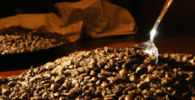 fotografia sobre proceso de tostado de maridaje y degustacion para portada de una categoria en una pagina web sobre cafe expresso y utiliza mucho el color oro b89634 y en menor medida black 00