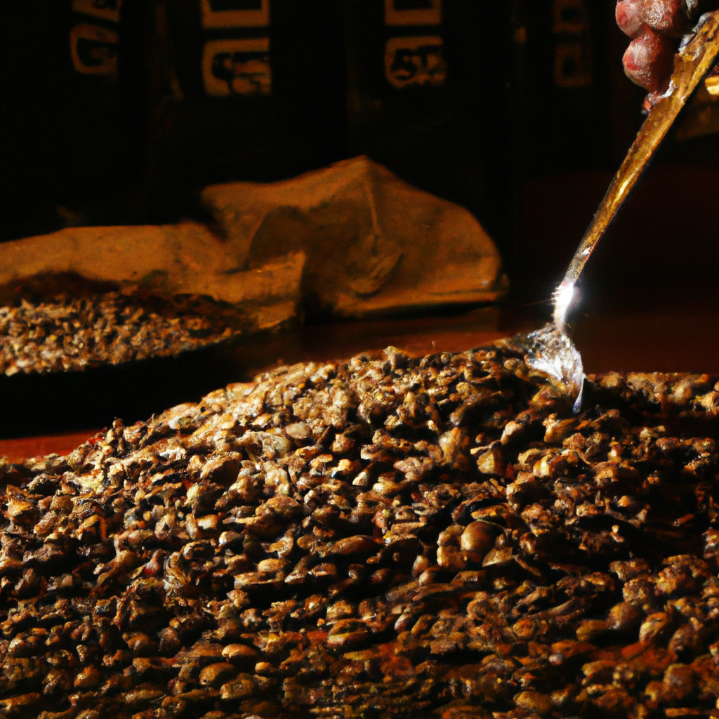 fotografia sobre proceso de tostado de maridaje y degustacion para portada de una categoria en una pagina web sobre cafe expresso y utiliza mucho el color oro b89634 y en menor medida black 00