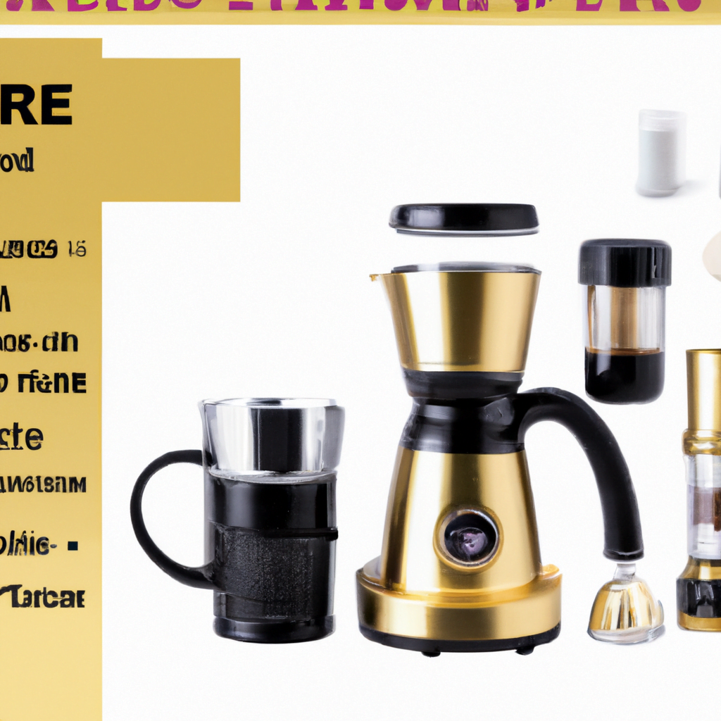 fotografia sobre que accesorios necesitas para tu cafetera manual de salud y beneficios para portada de una categoria en una pagina web sobre cafe y cafe expresso y utiliza mucho el color oro