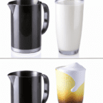 fotografia sobre que tamano de jarra para espumar la leche necesitas para portada de una categoria en una pagina web sobre cafe y cafe expresso y utiliza mucho el color oro b89634 y en menor