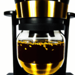 fotografia sobre aeropress la cafetera para los que buscan un cafe con notas de citricos para portada de una categoria en una pagina web sobre cafe y cafe expresso y utiliza mucho el color oro b896