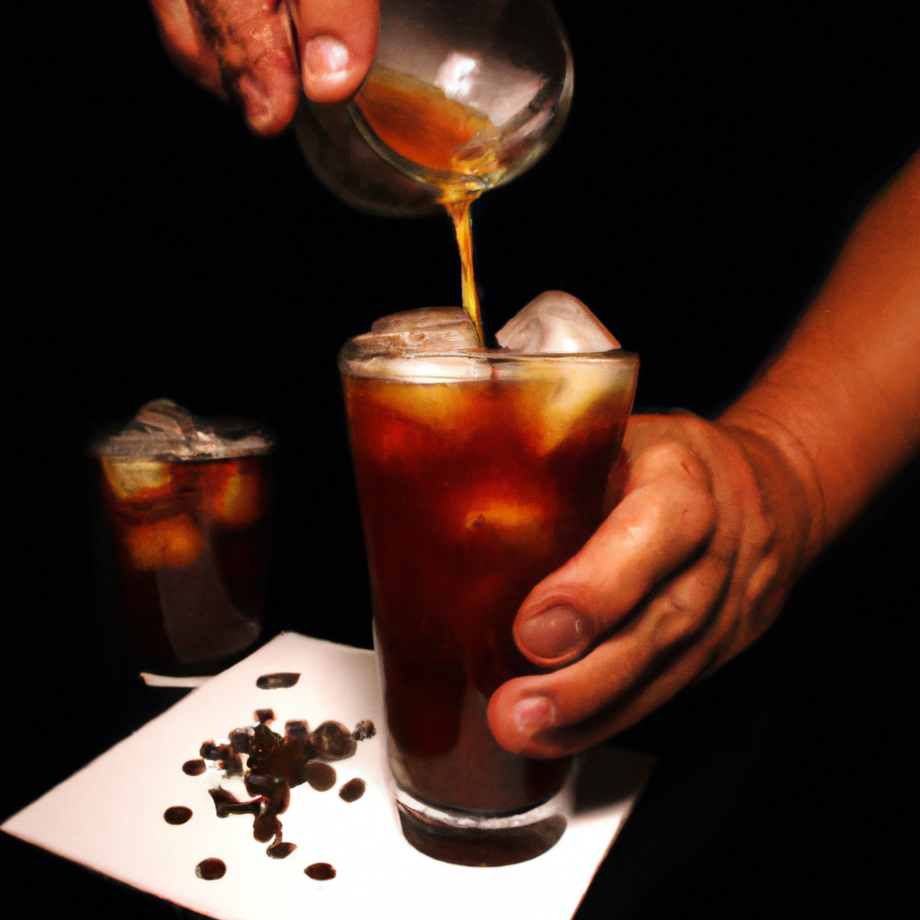 fotografia sobre aprende a preparar cafe con hielo como un barista profesional para portada de una categoria en una pagina web sobre cafe y cafe expresso y utiliza mucho el color oro b89634 y en me