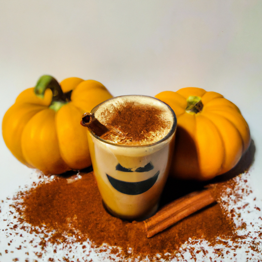 fotografia sobre cafe con especias de calabaza una bebida tipica de halloween para portada de una categoria en una pagina web sobre cafe y cafe expresso y utiliza mucho el color oro b89634 y en me