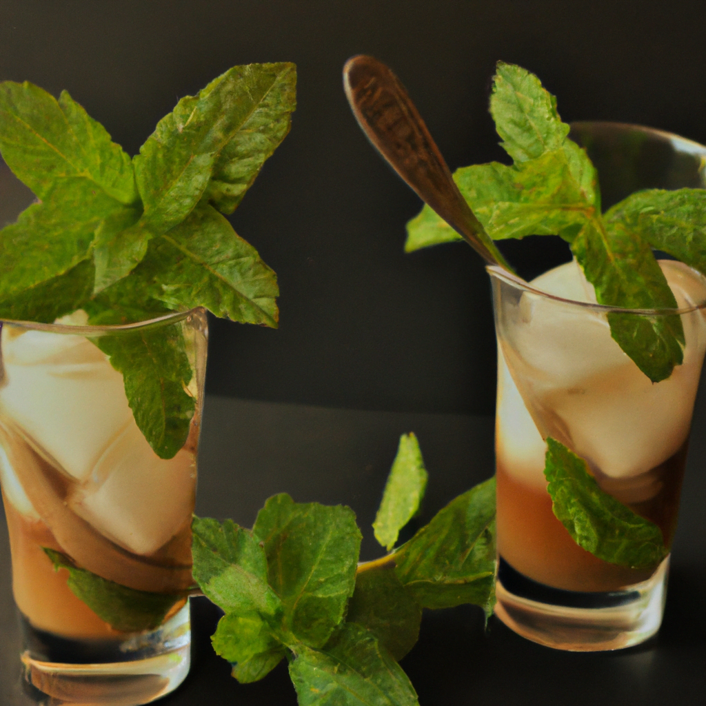 fotografia sobre cafe con especias de menta una opcion refrescante para los dias calurosos para portada de una categoria en una pagina web sobre cafe y cafe expresso y utiliza mucho el color oro b8