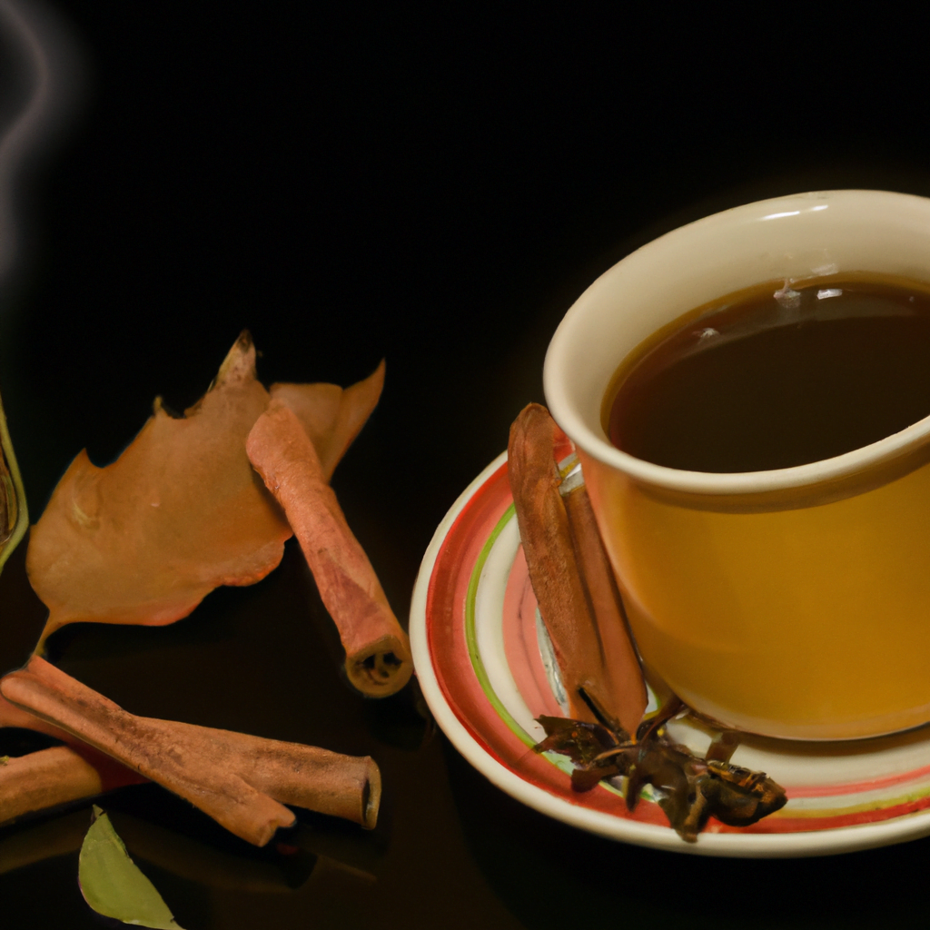 fotografia sobre cafe con especias de te de manzana y canela una bebida tipica de otono para portada de una categoria en una pagina web sobre cafe y cafe expresso y utiliza mucho el color oro b8963