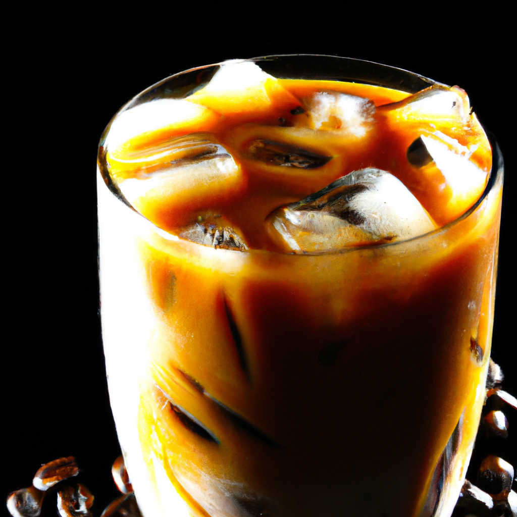 fotografia sobre cafe con hielo la bebida ideal para los amantes del cafe en verano para portada de una categoria en una pagina web sobre cafe y cafe expresso y utiliza mucho el color oro b89634 y