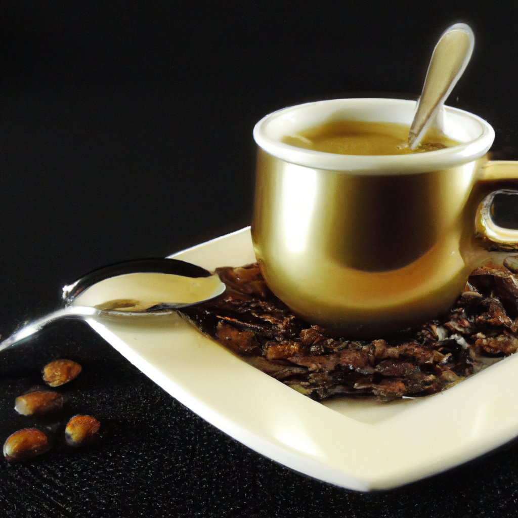 fotografia sobre cafe con nuez moscada una opcion diferente para los amantes del cafe para portada de una categoria en una pagina web sobre cafe y cafe expresso y utiliza mucho el color oro b89634