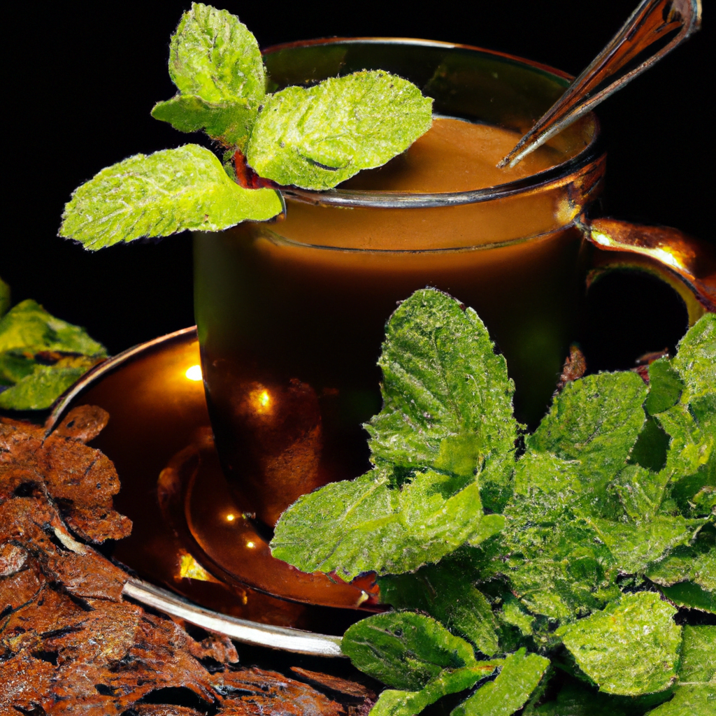 fotografia sobre cafe expresso con menta una opcion saludable para refrescar el aliento para portada de una categoria en una pagina web sobre cafe y cafe expresso y utiliza mucho el color oro b8963
