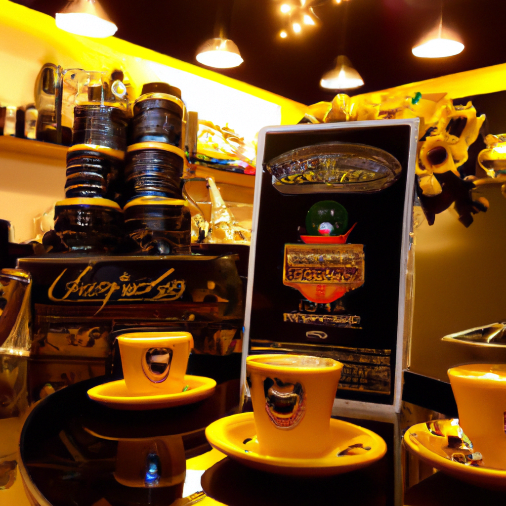 fotografia sobre cafeterias de cordoba para portada de una categoria en una pagina web sobre cafe y cafe expresso y utiliza mucho el color oro b89634 y en menor medida el color black 000000 y el