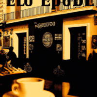 fotografia sobre cafeterias de toledo para portada de una categoria en una pagina web sobre cafe y cafe expresso y utiliza mucho el color oro b89634 y en menor medida el color black 000000 y el