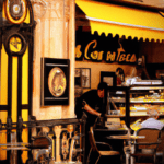 fotografia sobre cafeterias emblematicas de valencia un viaje por el sabor del cafe para portada de una categoria en una pagina web sobre cafe y cafe expresso y utiliza mucho el color oro b89634 y