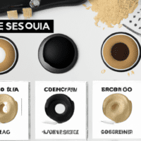 fotografia sobre como almacenar los filtros de tu maquina de cafe expresso para portada de una categoria en una pagina web sobre cafe y cafe expresso y utiliza mucho el color oro b89634 y en menor