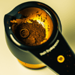 fotografia sobre como evitar la acumulacion de residuos en tu maquina de cafe expresso para portada de una categoria en una pagina web sobre cafe y cafe expresso y utiliza mucho el color oro