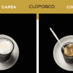fotografia sobre como hacer un americano con un toque de crema batida para portada de una categoria en una pagina web sobre cafe y cafe expresso y utiliza mucho el color oro b89634 y en menor medid