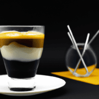fotografia sobre como hacer un americano con un toque de vainilla para portada de una categoria en una pagina web sobre cafe y cafe expresso y utiliza mucho el color oro b89634 y en menor medida el