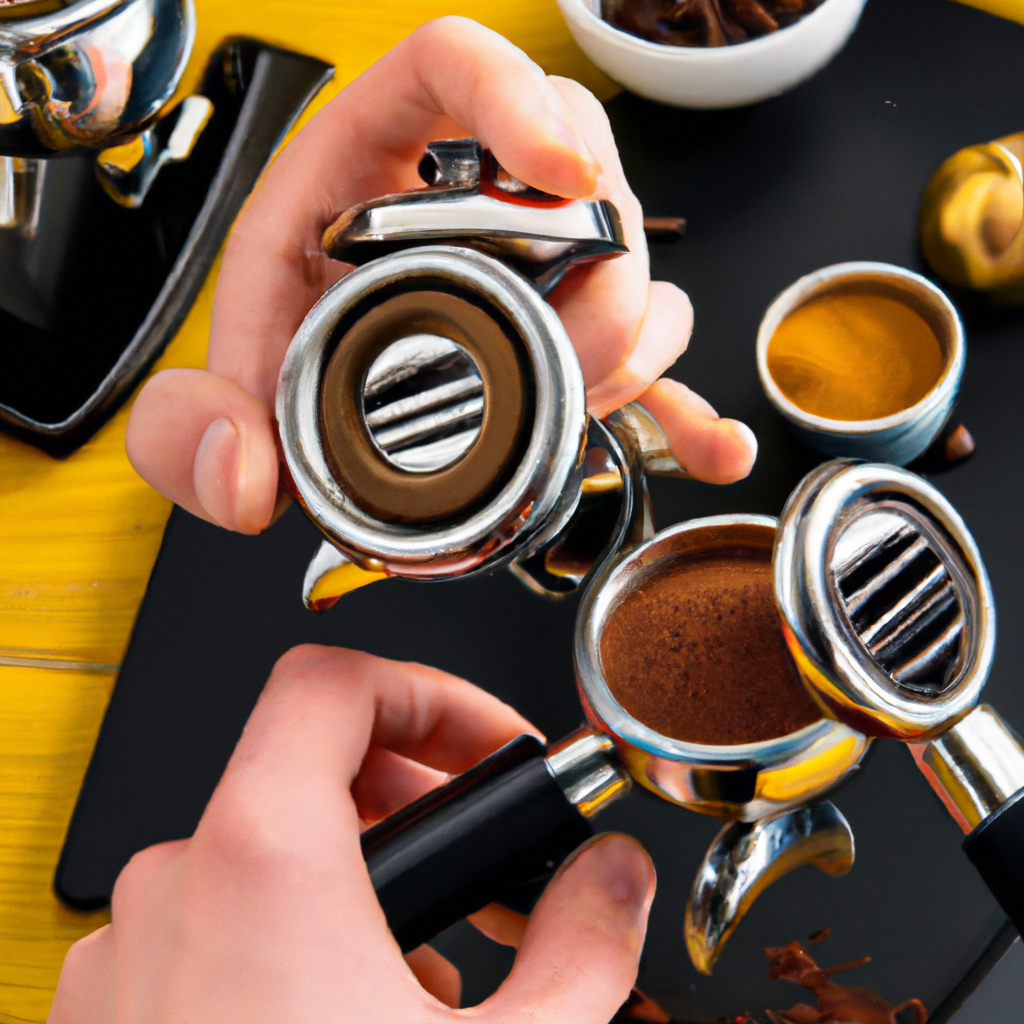 fotografia sobre como limpiar y mantener tu maquina de espresso turca para portada de una categoria en una pagina web sobre cafe y cafe expresso y utiliza mucho el color oro b89634 y en menor medid