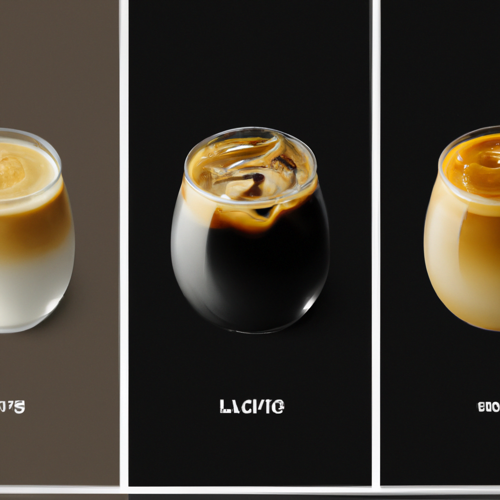 fotografia sobre como personalizar tu cafe latte con diferentes sabores y siropes para portada de una categoria en una pagina web sobre cafe y cafe expresso y utiliza mucho el color oro b89634 y en