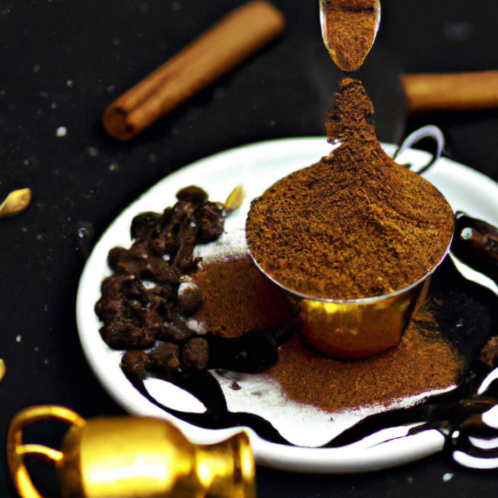 fotografia sobre como preparar cafe turco con cardamomo para portada de una categoria en una pagina web sobre cafe y cafe expresso y utiliza mucho el color oro b89634 y en menor medida el color bla