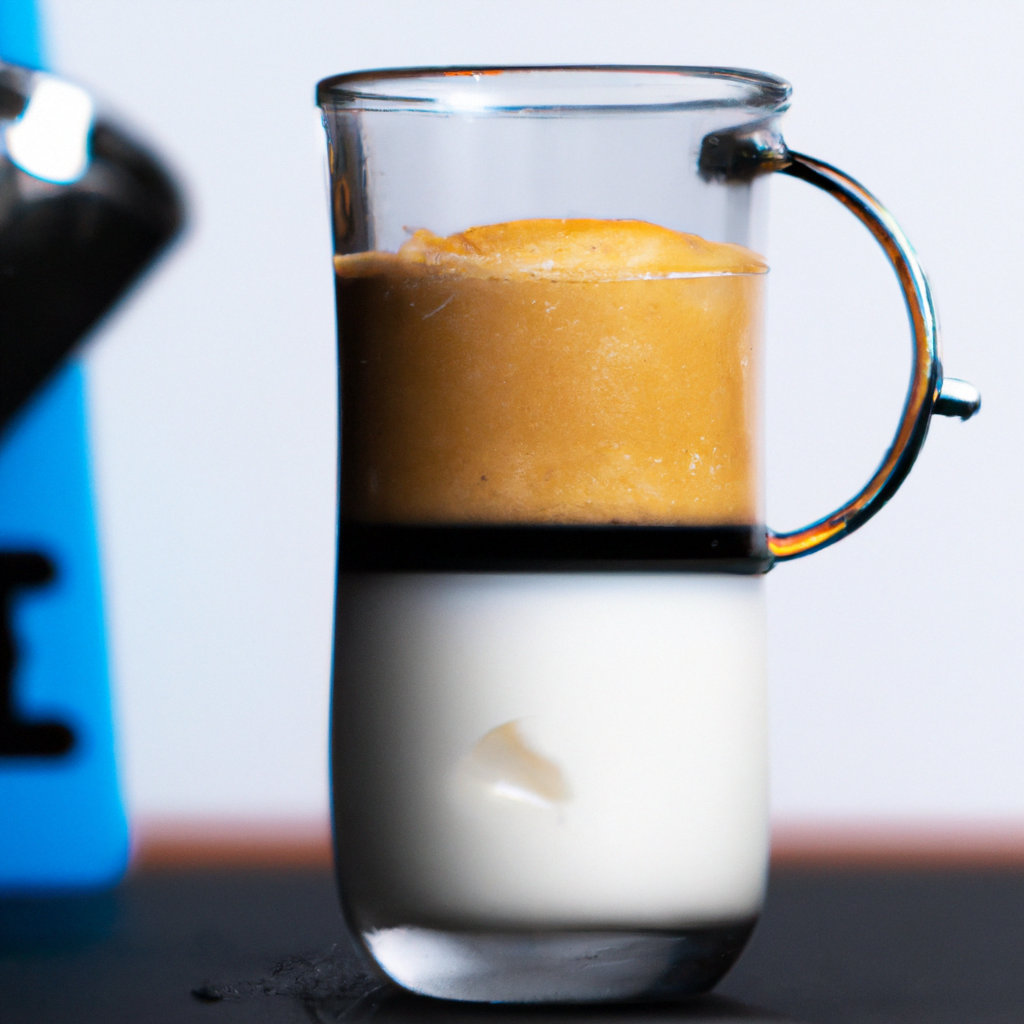 fotografia sobre como preparar un cafe macchiato sin maquina de cafe para portada de una categoria en una pagina web sobre cafe y cafe expresso y utiliza mucho el color oro b89634 y en menor medida