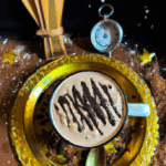 fotografia sobre como preparar un delicioso cafe mocha en casa para portada de una categoria en una pagina web sobre cafe y cafe expresso y utiliza mucho el color oro b89634 y en menor medida el co