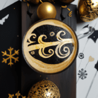 fotografia sobre disenos de arte latte para celebrar la navidad para portada de una categoria en una pagina web sobre cafe y cafe expresso y utiliza mucho el color oro b89634 y en menor medida el c