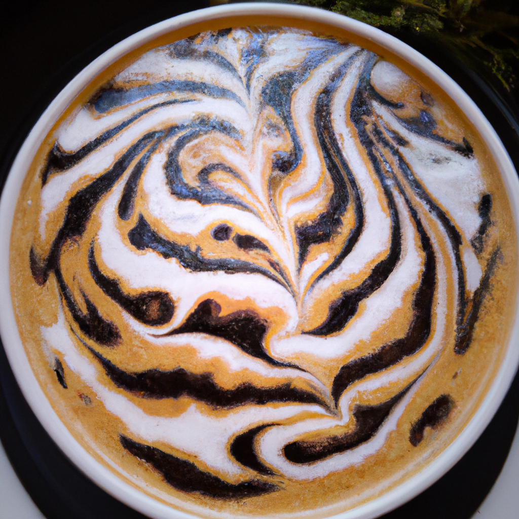 fotografia sobre el arte latte en un cappuccino como hacer disenos en la espuma para portada de una categoria en una pagina web sobre cafe y cafe expresso y utiliza mucho el color oro b89634 y en