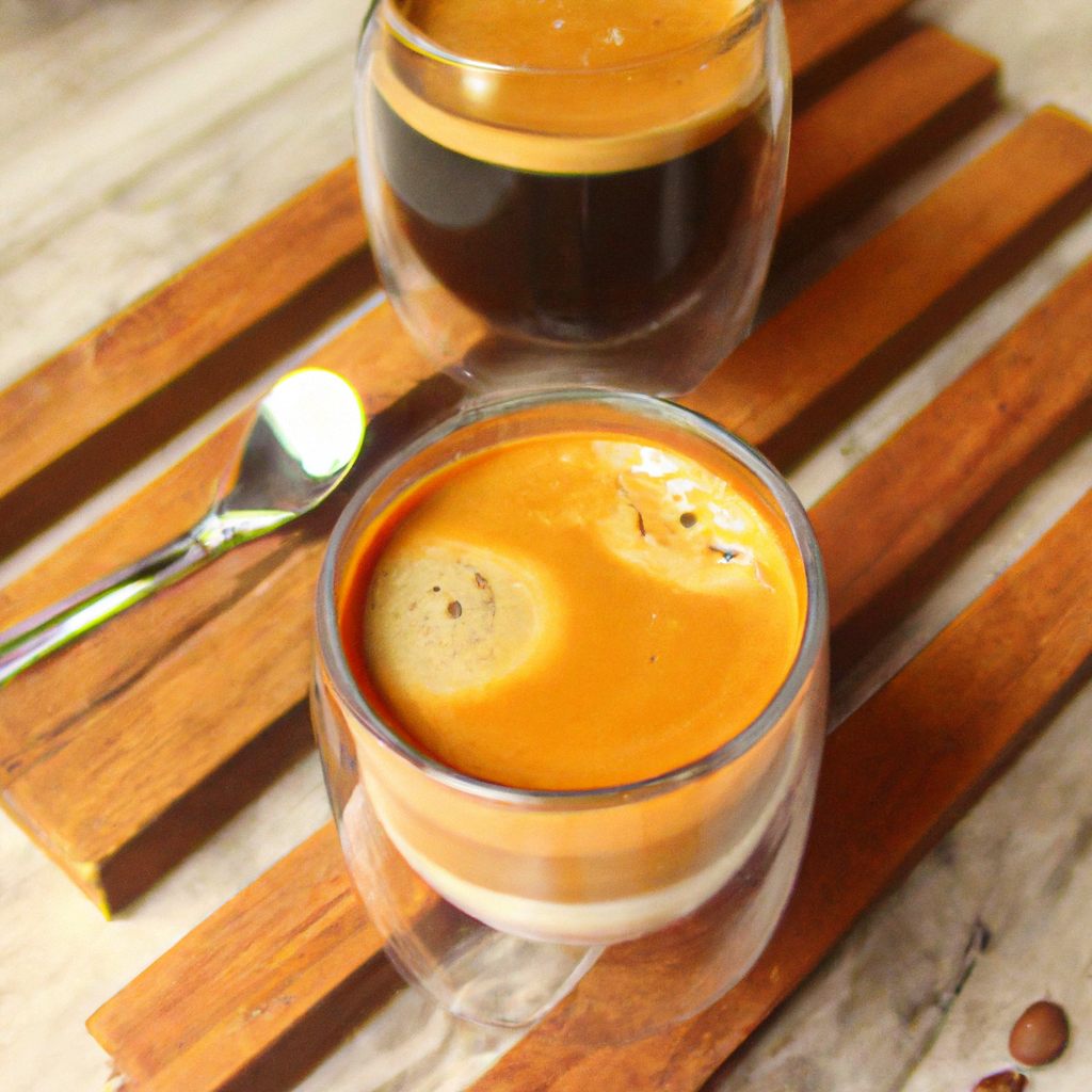 fotografia sobre el cafe cortado una bebida que no puede faltar en tu desayuno para portada de una categoria en una pagina web sobre cafe y cafe expresso y utiliza mucho el color oro b89634 y en m