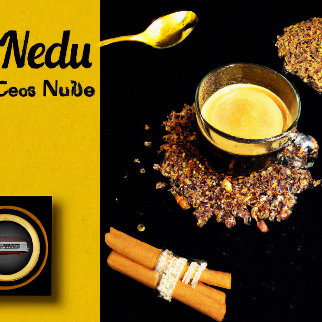 fotografia sobre el sabor unico del cafe con nuez moscada y canela para portada de una categoria en una pagina web sobre cafe y cafe expresso y utiliza mucho el color oro b89634 y en menor medida e