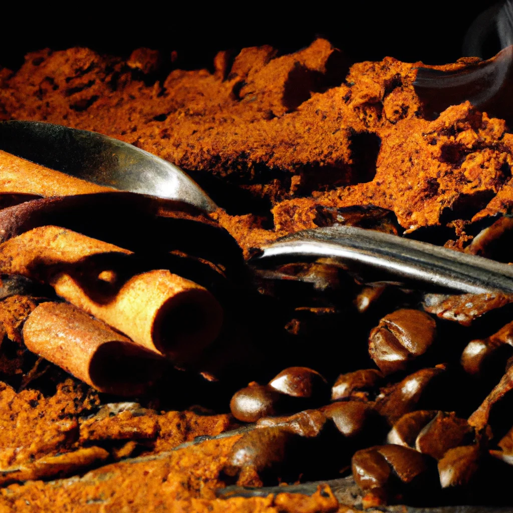 fotografia sobre el secreto del cafe con canela y cacao para los amantes del chocolate para portada de una categoria en una pagina web sobre cafe y cafe expresso y utiliza mucho el color oro b89634