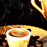 fotografia sobre espresso el sabor de la cultura espanola para portada de una categoria en una pagina web sobre cafe y cafe expresso y utiliza mucho el color oro b89634 y en menor medida el color