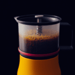 fotografia sobre la aeropress la cafetera para los que buscan un cafe con notas de tostado para portada de una categoria en una pagina web sobre cafe y cafe expresso y utiliza mucho el color oro b8