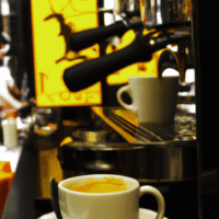 fotografia sobre la cultura del cafe en las cafeterias emblematicas de granada para portada de una categoria en una pagina web sobre cafe y cafe expresso y utiliza mucho el color oro b89634 y en me