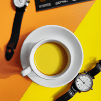 fotografia sobre la hora para disfrutar de cafe para portada de una categoria en una pagina web sobre cafe y cafe expresso y utiliza mucho el color oro b89634 y en menor medida el color black 000