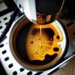 fotografia sobre la importancia de limpiar el deposito de agua de tu maquina de cafe expresso para portada de una categoria en una pagina web sobre cafe y cafe expresso y utiliza mucho el color oro