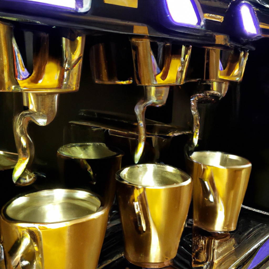 fotografia sobre las maquinas de cafe expresso mas faciles de usar para el arte latte en casa para portada de una categoria en una pagina web sobre cafe y cafe expresso y utiliza mucho el color oro