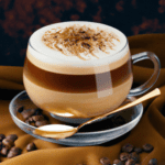 fotografia sobre las mejores recetas de cafe latte para sorprender a tus invitados para portada de una categoria en una pagina web sobre cafe y cafe expresso y utiliza mucho el color oro b89634 y e