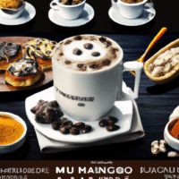 fotografia sobre los acompanamientos para un cappuccino para portada de una categoria en una pagina web sobre cafe y cafe expresso y utiliza mucho el color oro b89634 y en menor medida el color bla