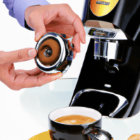 fotografia sobre los beneficios de una inspeccion profesional de tu maquina de cafe expresso para portada de una categoria en una pagina web sobre cafe y cafe expresso y utiliza mucho el color oro b