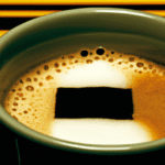 fotografia sobre los beneficios para la salud de beber cafe con leche para portada de una categoria en una pagina web sobre cafe y cafe expresso y utiliza mucho el color oro b89634 y en menor medid