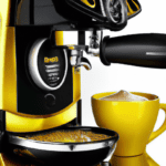 fotografia sobre los mejores consejos para limpiar el exterior de tu maquina de cafe expresso para portada de una categoria en una pagina web sobre cafe y cafe expresso y utiliza mucho el color oro