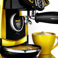 fotografia sobre los mejores consejos para limpiar el exterior de tu maquina de cafe expresso para portada de una categoria en una pagina web sobre cafe y cafe expresso y utiliza mucho el color oro