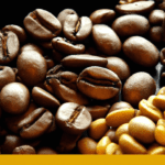 fotografia sobre los mejores granos de cafe para un cafe con leche de calidad para portada de una categoria en una pagina web sobre cafe y cafe expresso y utiliza mucho el color oro b89634 y en men